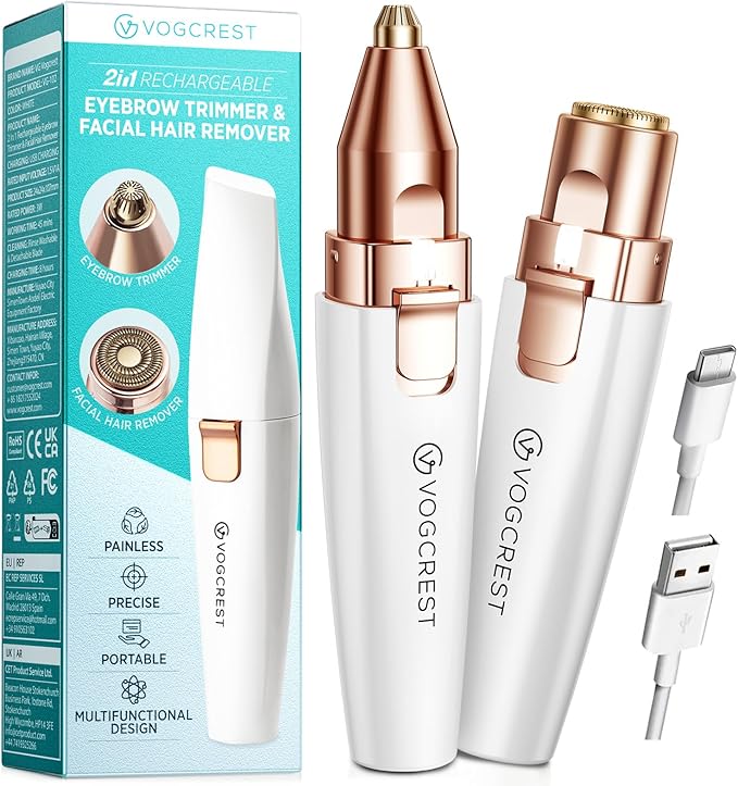 Rechargeable Eyebrow and Facial Hair Remover for Women - 2 in 1 Razor with Built-in LED Light for Painless Hair Removal-BrightBean Baby