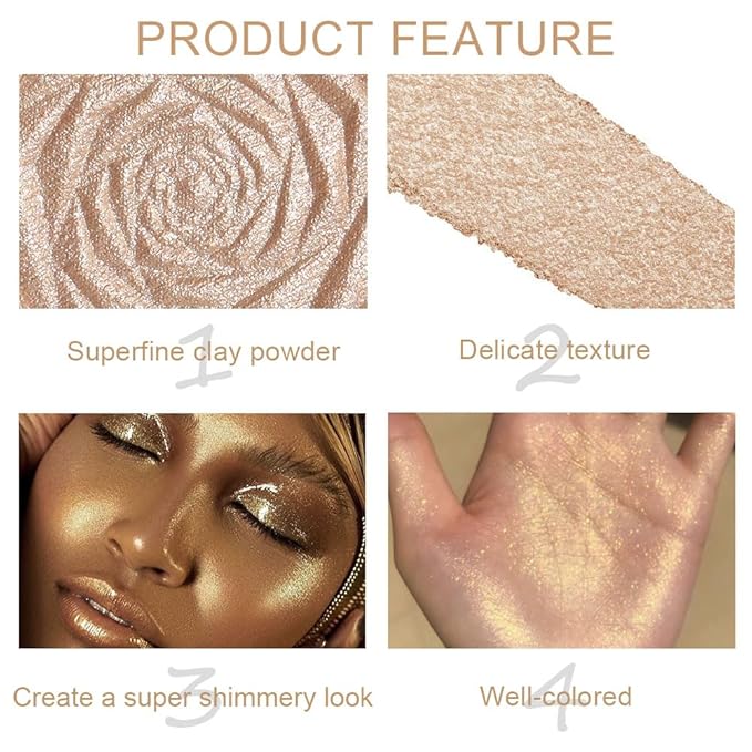 evpct Blonde Gold & Champagne Gold Face Highlighter Makeup Shimmer Glitter Diamond Sparkly Highlighters Makeup Palette Powder for Face Body Cheek iluminadores iluminador de jos maquillaje luminizers-BrightBean Baby