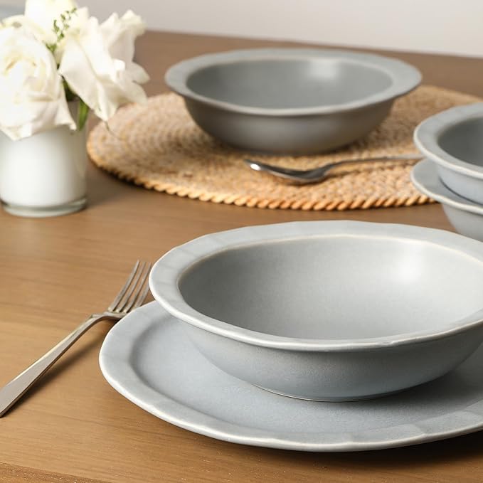 Stone Lain Oasis 4-Piece Pasta Bowl Set Stoneware, Grey Blue