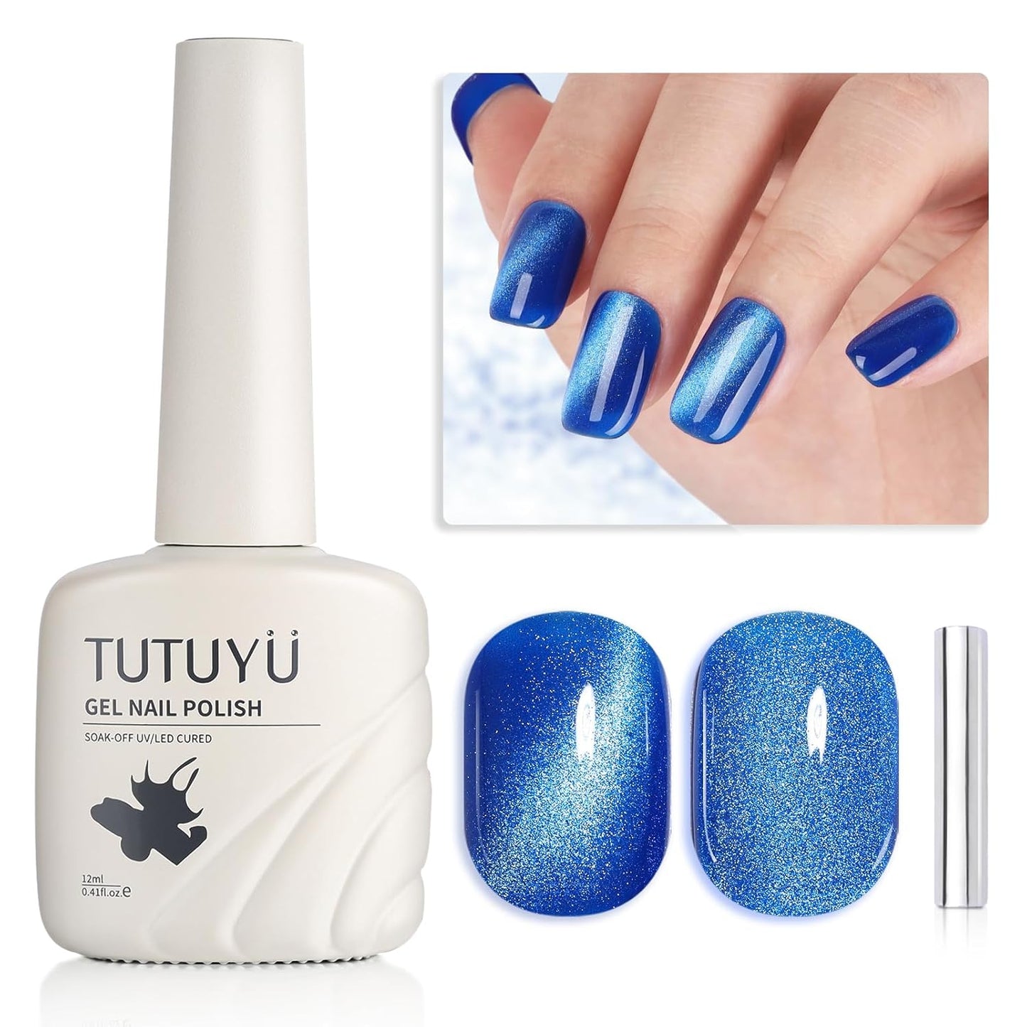 Blue Cat Eye Gel Nail Polish, LED UV Nail Lamp Needed Navy Blue Cateye Gel Polis Color for Summer Spring Winter, Perfect for DIY at Home & Ideal Gift for Nail Art Lovers!-BrightBean Baby