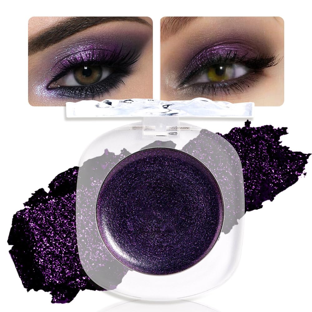 Dark Purple Cream Glitter Shimmer Metallic Eyeshadow Palette Makeup Halloween Birthday Party Wear, Natural Single Mini Instant Holographic Eyeshadow For Women, Sombras Crema Para Ojos-BrightBean Baby