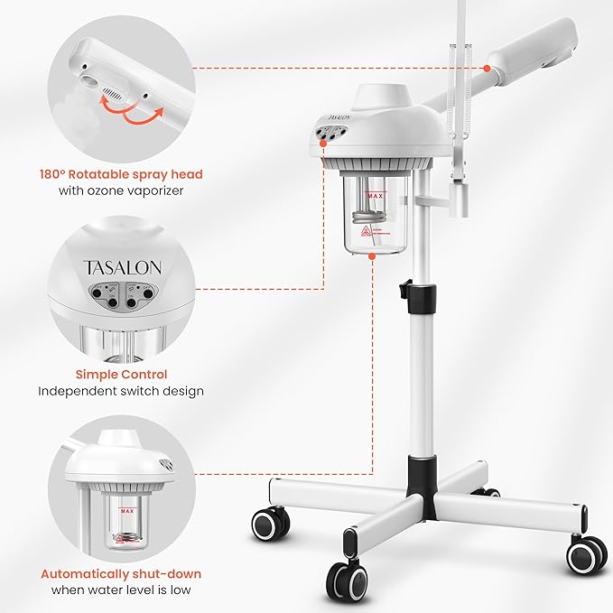 TASALON 2-in-1 Professional Facial Steamer with 5X Magnifying Lamp, Esthetician Steamer on Wheels, White, Facial Steamer, Cleansing, Hydrating, Pore Treatment-BrightBean Baby