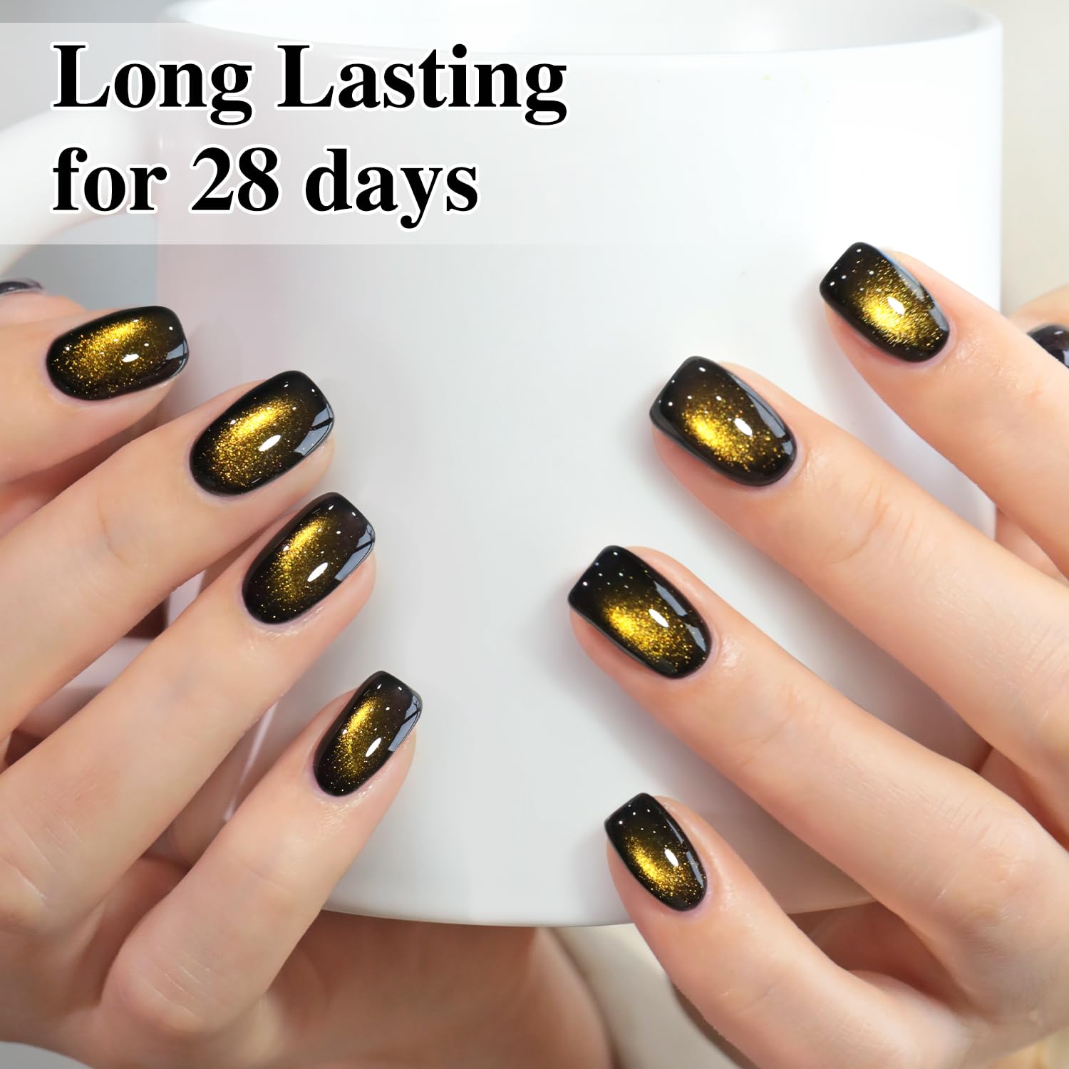 Double Rhythm Cat Eye Gel Polish with Magnet 15ML Glass Holographic Glitter Shimmer Translucent Sheer Color Salon Soak Off Magnetic at Home (Black Gold-MC1146)-BrightBean Baby