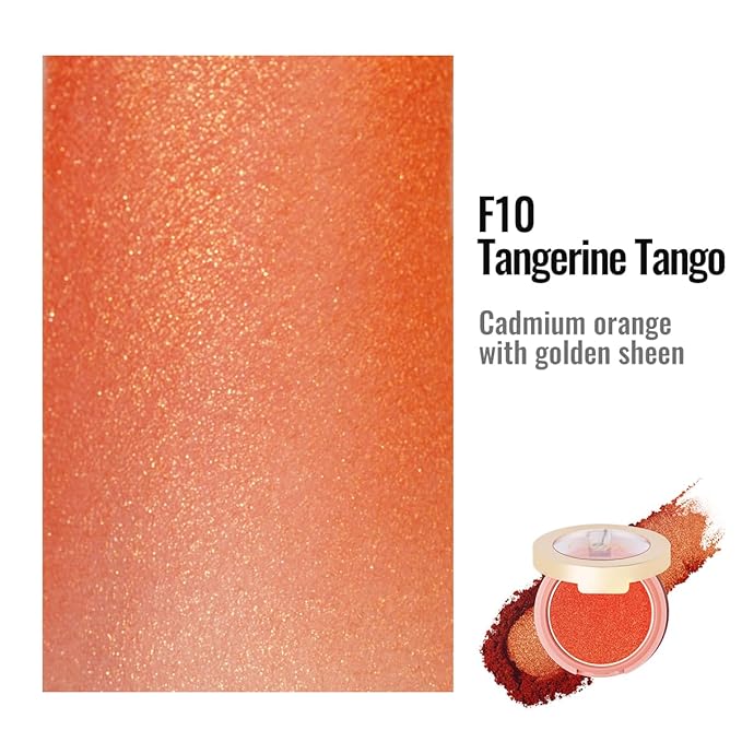 Oulac Luminisers Powdery Blusher for Cheeks Face Glow,Brighten Skin As Highlighter Makeup, Shimmer Blusher,Buildable and Vegan Cosmetics,4.8g F10 Tangerine Tango-BrightBean Baby