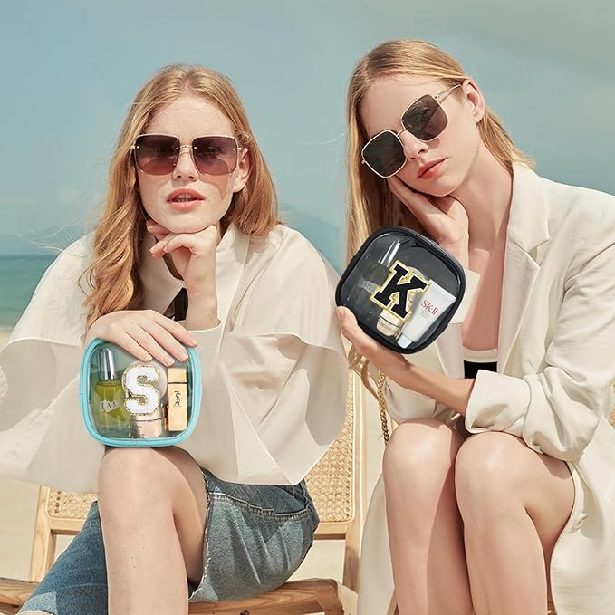 YOOLIFE Initial Mini Makeup Bag | Make Up Bag Travel Toiletry Bag | Clear Makeup Bag | Preppy Cosmetic Bags Organizer Travel Essentials Gifts for Women Teen Girlfriend Teacher Birthday Gifts Black A-BrightBean Baby