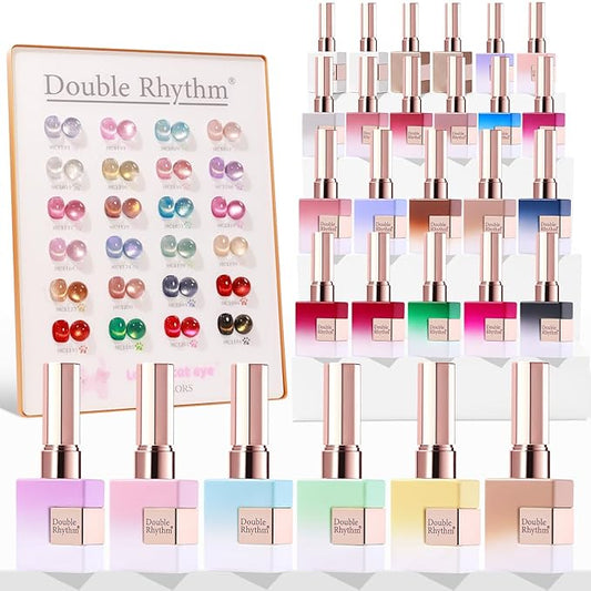 Double Rhythm 28Pcs 0.5Oz Cat Eye Gel Nail Polish Set Same Color Same Bottle Soak Off Magnetic Gel Polish Kit Nail Art Manicure Salon DIY at Home (Silver Gold Red Black-T24-7)-BrightBean Baby