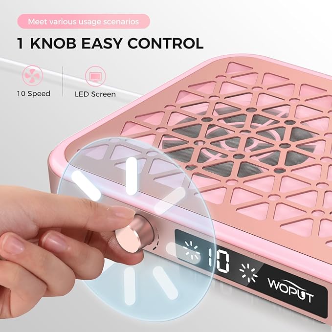 Professional Nail Dust Collector, 1600PA Portable Vacuum Fan Dust Collector with Disposable Filter Paper (30 Pcs) for Nail Polishing & Manicure Pedicure, Low Noise, Nail Salon & Home - Pink-BrightBean Baby