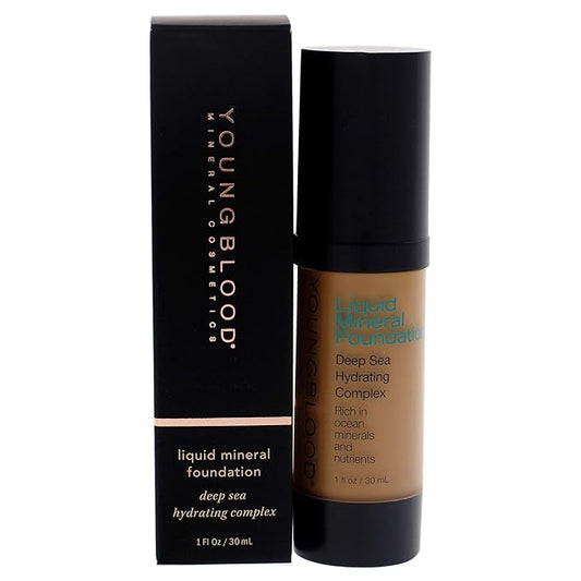 Youngblood Clean Luxury Cosmetics Liquid Mineral Foundation | Full Coverage Mineral Lightweight Makeup All Skin Types | Vegan, Cruelty Free, Paraben Free, Gluten (Suntan)-BrightBean Baby