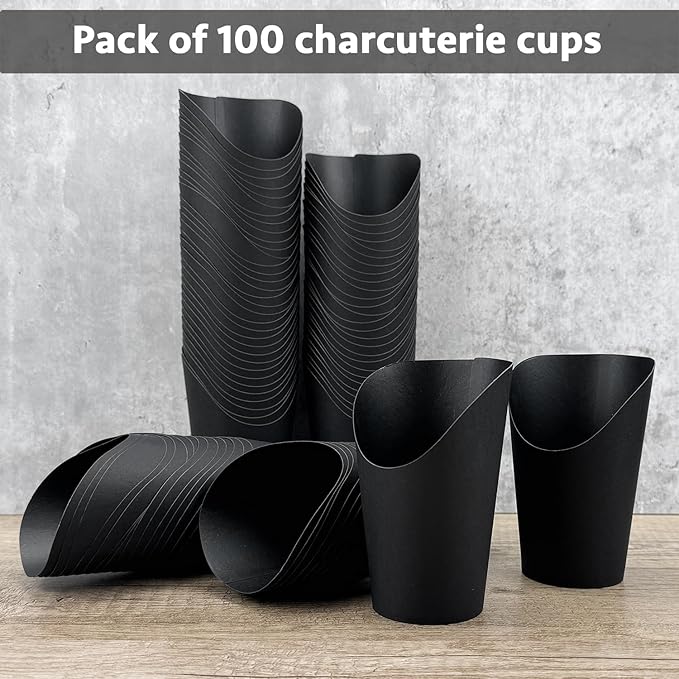 CAMKYDE 100 Pcs French Fries Holder, 12oz Disposable Paper French Fry Cups Black Charcuterie Cups for all Occasions (12oz, Black)