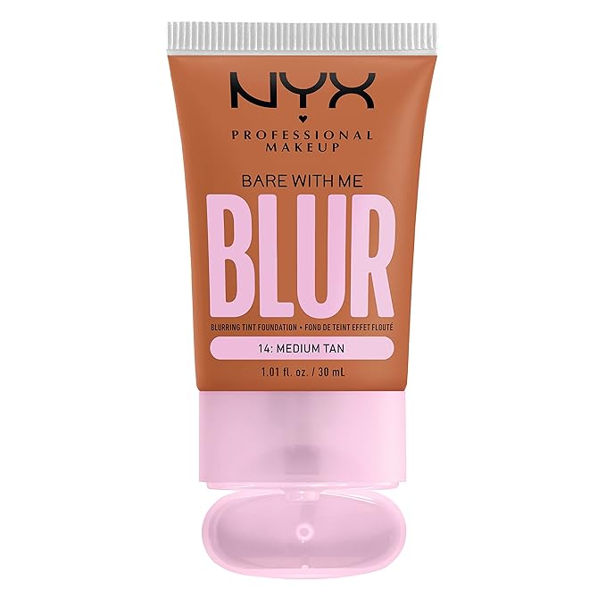 NYX PROFESSIONAL MAKEUP Bare With Me Blur Skin Tint Foundation Make Up with Matcha, Glycerin & Niacinamide - Medium Tan-BrightBean Baby