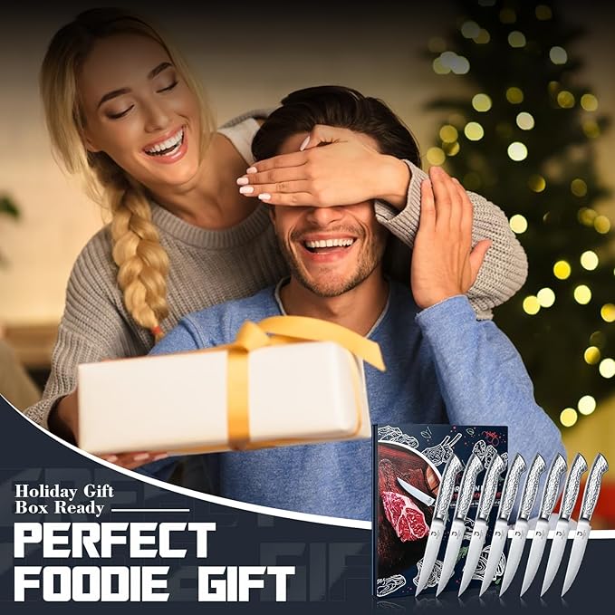 DRAGON RIOT Steak Knives Set of 8 Serrated Edge Steak Knife Set Japanese Stainless Steel Dinner Knife Diswasher Safe