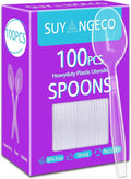 [100 Count] Clear Plastic Spoons Heavy Duty Disposable Spoon Reusable Bulk Plastic Utensils Sturdy Cutlery Set Durable Plasticware Silverware for Party,Every Day Use,Picnic,Camping,Wedding,Barbecues