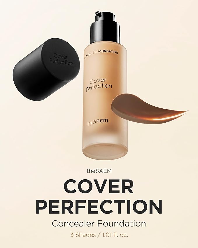 THESAEM Cover Perfection Concealer Foundation - 24H Coverage, Light Liquid Texture - Ideal for Oily, Combination Skin, Provides Semi-Matte, Smooth Finish, 1.01 fl.oz. (1.5 Natural Beige)-BrightBean Baby