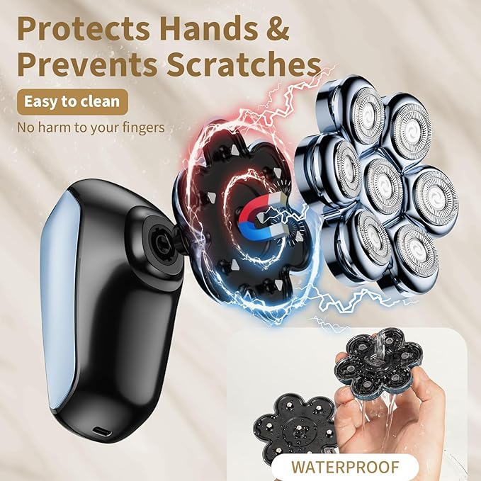 Head Shavers for Bald Men: 5-in-1 Electric Razor - IPX7 Waterproof Shaving Grooming Kit for Balder - Turbo Speed & Precision Blades (Dark Blue)-BrightBean Baby