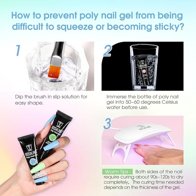 ROSALIND 12PCS Poly Nail Gel Kit with Mini Nail Lamp Nude Brown Cherry Pink Poly Extension Gel Kits-BrightBean Baby