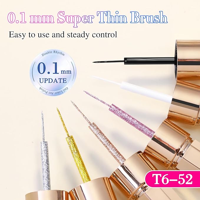 Double Rhythm 6 Pcs 15 ML Gel Liner Polish Nail Art Set Chrome Metallic Glitter Soak Off Gel Polish Kit Nail Art Manicure Salon DIY at Home for Women (Gold Silver Black White-T6-52)-BrightBean Baby