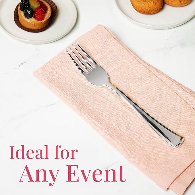 Prestee 300 Plastic Forks Heavy-Duty, Heavyweight Silverware Forks, Fancy Plastic Cutlery, Elegant Disposable Fork Pack, Bulk Disposable Flatware, Silver Fork for Christmas Holiday (Silver)