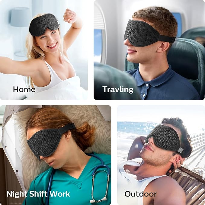 LitBear Breathable Sleep Mask, 3D Eye Mak Sleep for Side Sleepers Women Men, Light Blocking Sleeping Mask with Adjustable Strap, Soft Lightweight Eye Cover for Travel, Night Work, Nap, Office - Black-BrightBean Baby