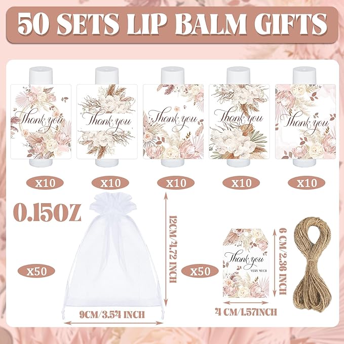 50 Set Employee Appreciation Gifts Bulk Baby Shower Favors Lip Balms Bulk Thank You Gifts Wedding Bridal Shower Bachelorette Gifts Prizes for Guests Women Teacher Coworker Nurse(BOHO)-BrightBean Baby