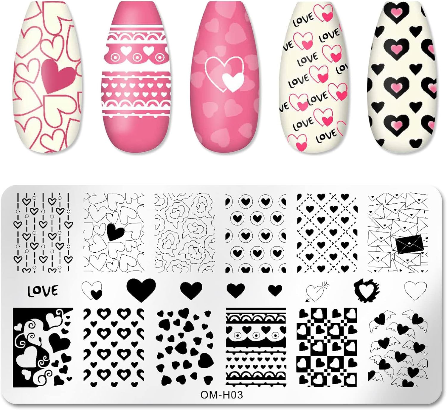 6pcs Nail Art Stamping Plates Set Manicuring Accessories Butterfly Leaves Flowers Fruits Geometry Heart Love Image Template for DIY Tips Decoration-BrightBean Baby