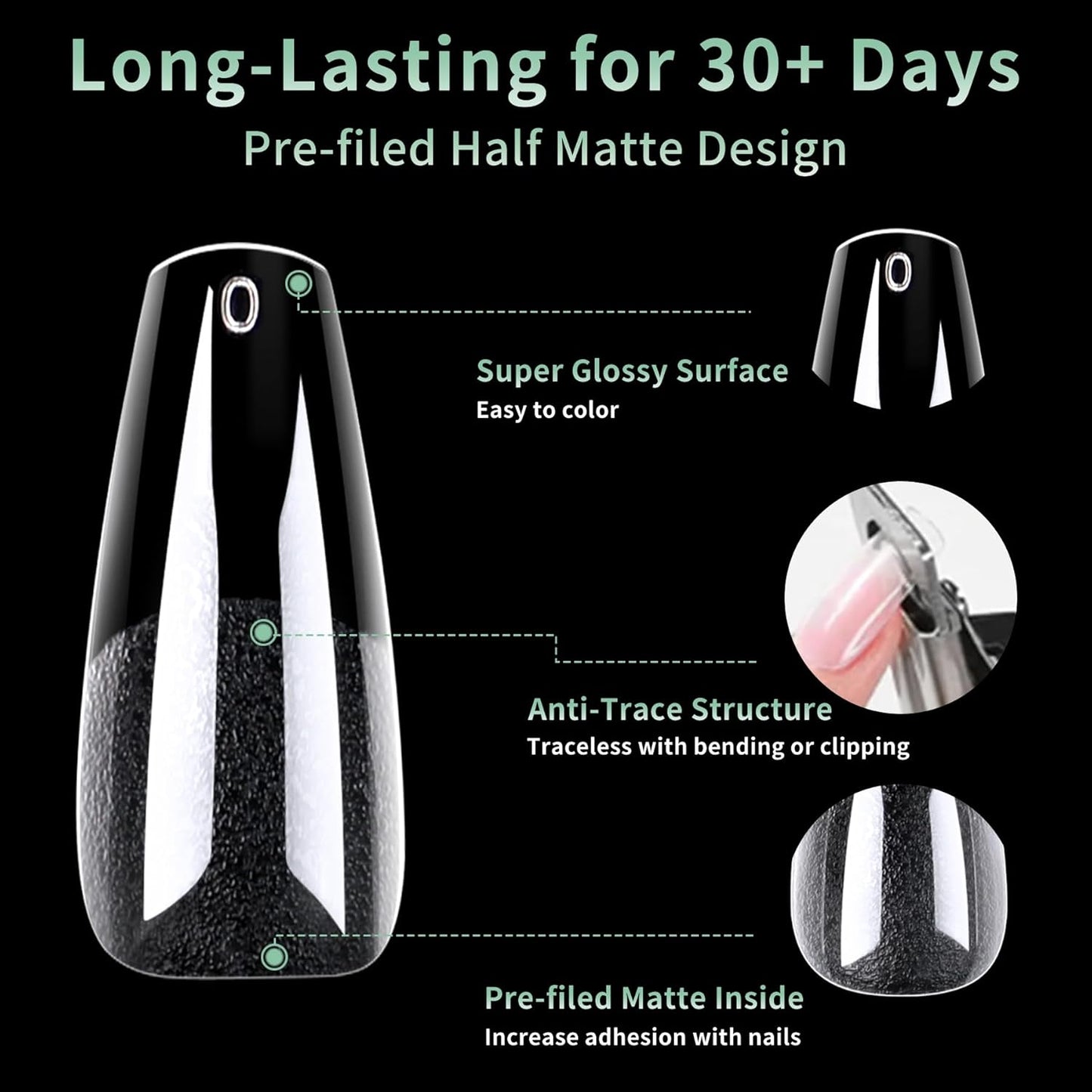 Long Coffin Nail Tips, 216pcs Acrylic Soft Ballerina Fake Nails Gel Nail Tips, Full Cover Pre-Shaped Matte Clear Press on Nails for Extension, Diy at Home Manicure 12 Sizes-BrightBean Baby