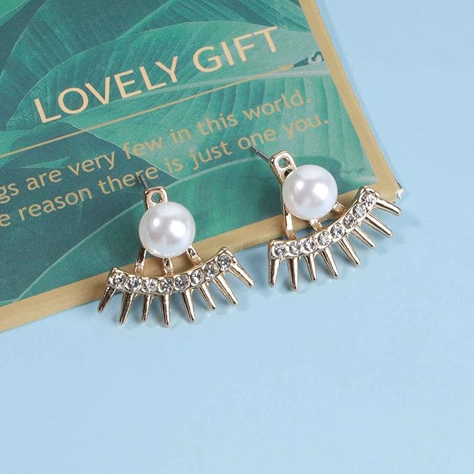 Punk Spike Ear Jacket Earrings Gold Pearl Studs Earrings Minimalist Front Back Studs Earrings Modern Edgy Earrings Jewelry for Women and Girls Gift-BrightBean Baby