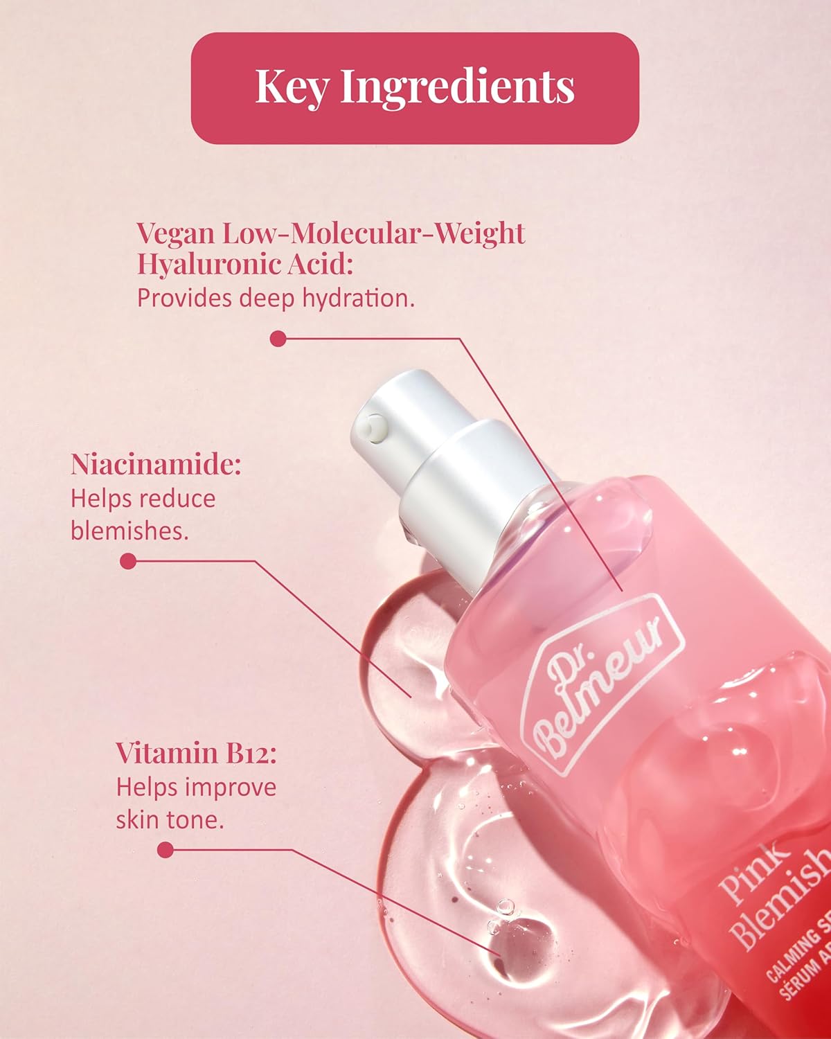 Pink Blemish Calming Serum (1.7fl oz) - Hydrating, Soothing Korean Skin Care for Sensitive Skin. Vegan Hyaluronic Acid, Niacinamide.-BrightBean Baby