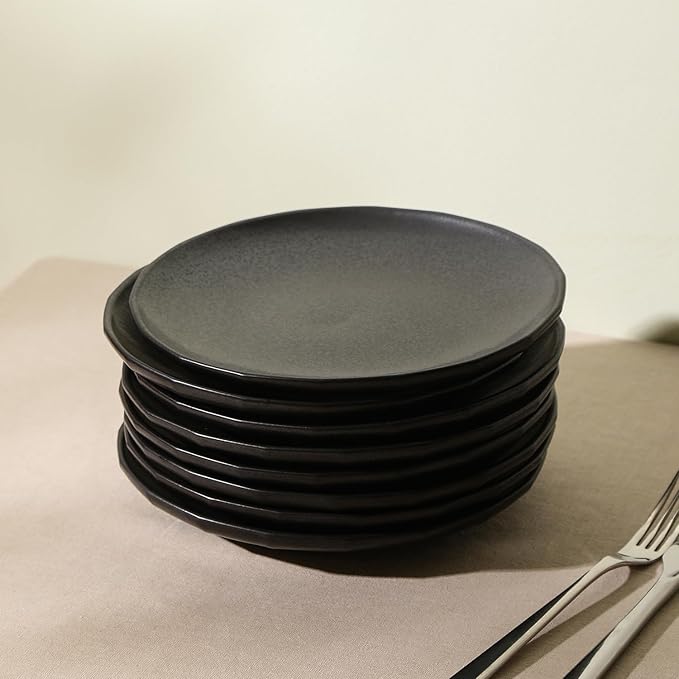 Stone Lain Rio 4-Piece Salad Plate Set Stoneware, Black