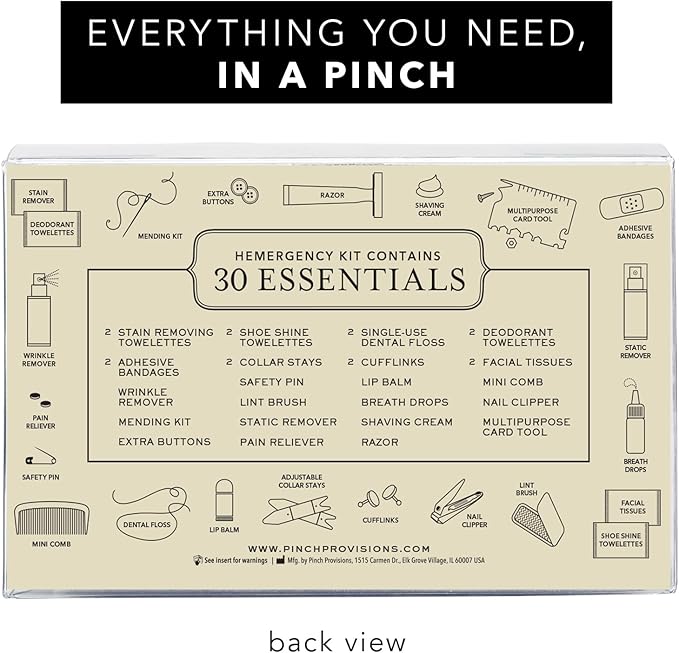 Pinch Provisions Hemergency Kit for Men, includes 30 Style & Grooming Essentials, Gift & Accessory for Grooms, Best Man, Personal Care, Travel or Cars-BrightBean Baby