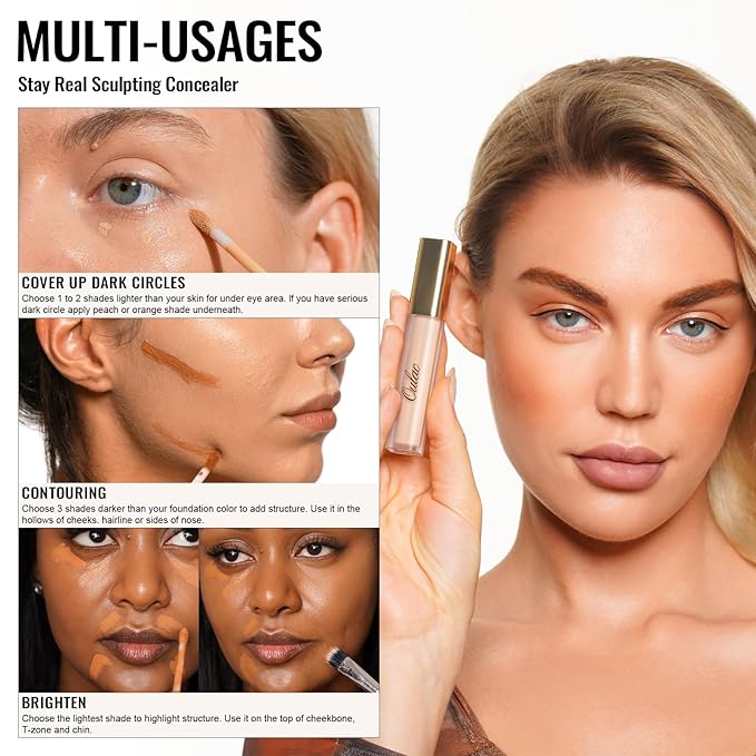 Oulac Concealer Full Coverage, Concealer Stick for Dark Circles, Hydrating Concealer Infused with Hyaluronic Acid, Lightweight, Long Lasting, Vegan Concealer 3.8ml, Shade: C2 Ivory-BrightBean Baby