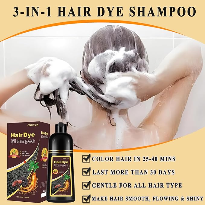 Silver Gray Hair Dye Shampoo 3 in 1, Long-lasting & Natual Hair Color Shampoo Lasting for 4 Weeks, Herbal Ingredients Natural Shampoo Hair Dye Effect in Minutes, Christmas Gifts for Men Women 500ml-BrightBean Baby