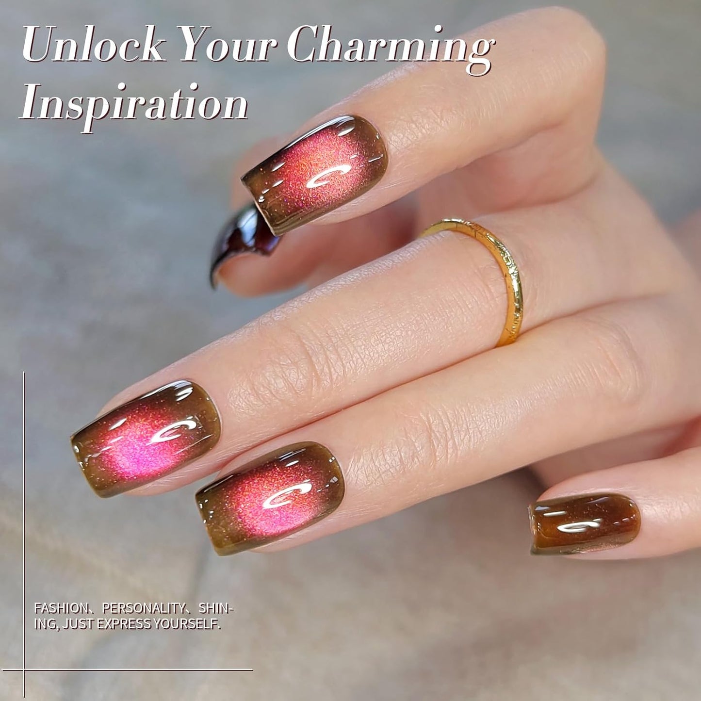 Born Pretty 15ML Cat Magnetic Eye Gel Polish, Pink Brown Gel Nail Polish Fall Winter Cat Holographic Magnetic Nail Polish Nail Art Manicure Salon DIY at Home-BrightBean Baby