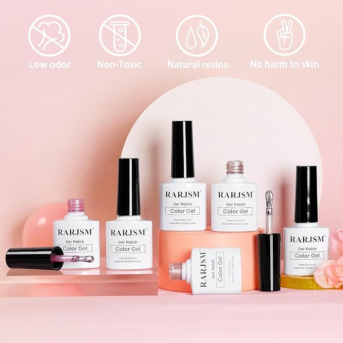 RARJSM Nude Cat Eye Gel Polish Set 6 Pcs Sparkle Diamond Glitter Sheer Purple Soft Pink Chanpagne Gold Velvet Ice Jelly Glass Cateye Gelpolish with Magnet Stick UV LED Curing Requires Home Manicure-BrightBean Baby