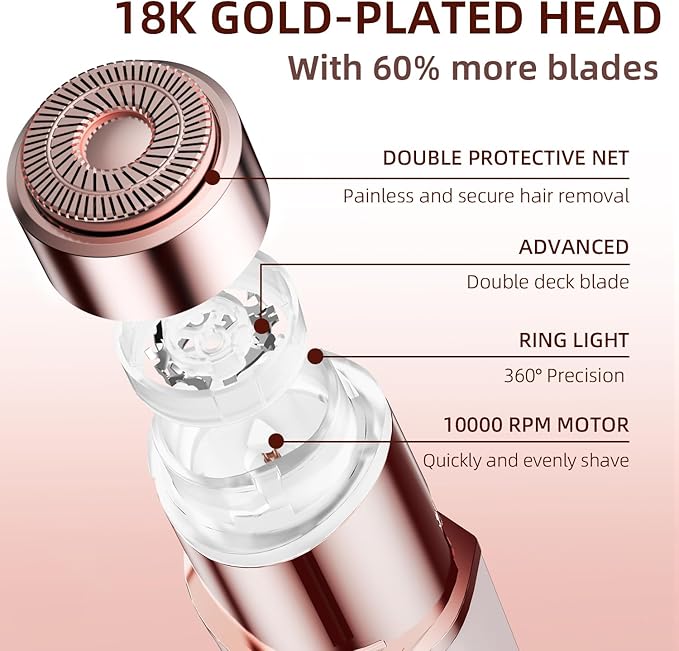 Facial Hair Removal for Women, Portable Lady Shaver, Rechargeable Painless Hair Remover for Face, Upper Lips, Chin, Peach Fuzz-BrightBean Baby