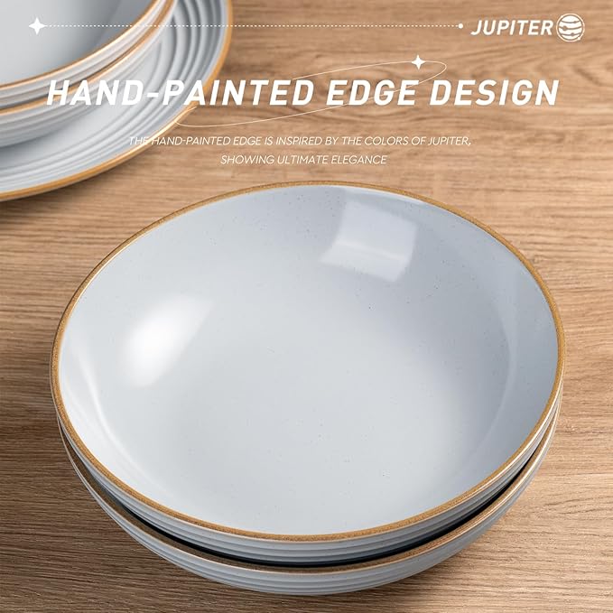 famiware Jupiter Pasta Bowls, 30 OZ Large Salad Bowls Set of 4, Microwave and Dishwasher Safe, Sturdy & Stackable, Serving Bowls for Kitchen, Light Gray