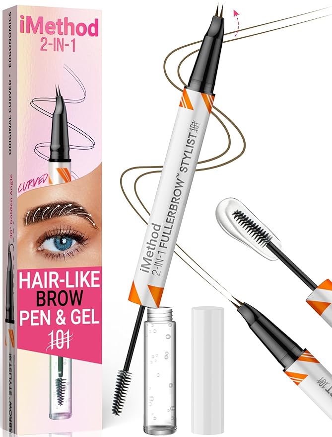 iMethod Curved Eyebrow Pen and Brow Gel Clear - Eyebrow Pencils for Women with Natural Hair Like Strokes, Eyebrow Makeup for All-Day Defined, Waterproof, Smudge-proof, Brown-BrightBean Baby
