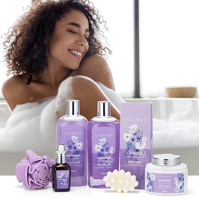 Mothers Day Gifts for Mom - 8 Pcs Lavender Bath & Body Gift Set for Women, Spa Gift Basket with Bath Bomb | Christmas, Birthday Gifts, Self Care & Pampering Gifts for Her, All Occasion Holiday Present-BrightBean Baby