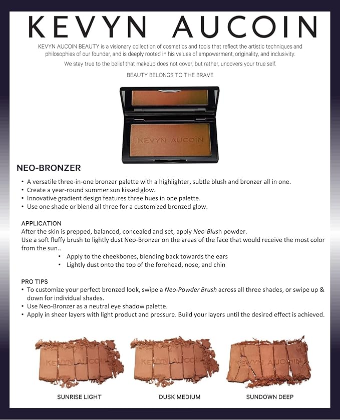 Kevyn Aucoin The Neo-Bronzer, Sunrise Light: 3 in 1 makeup palette. Highlighter, blush & bronzer in one smooth gradient makeup compact. Shimmer & matte in light, medium & deep. Sun-kissed to bronzed.-BrightBean Baby