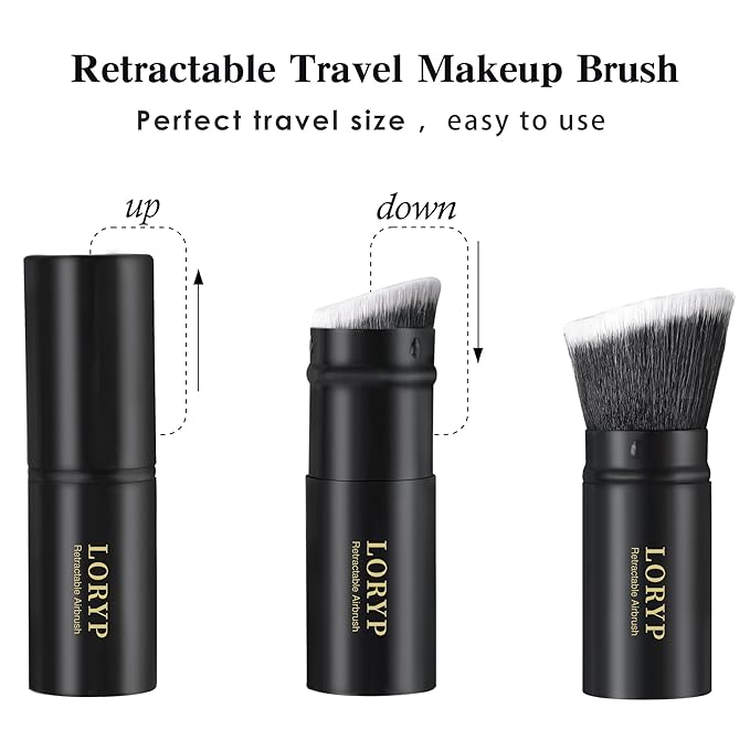 LORYP Retractable Makeup Brush Black Kabuki Foundation Brush for liquid Cream and Powder Makeup 2 Pack Travel Makeup Brush Set-BrightBean Baby