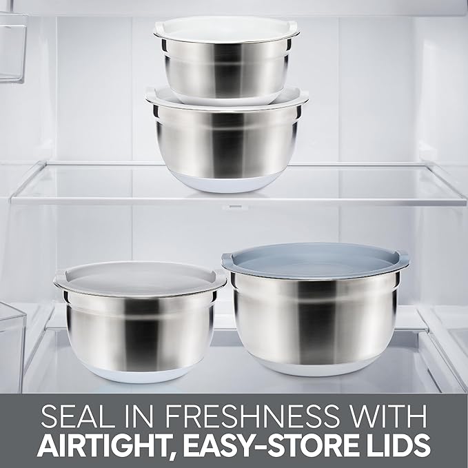 COOK WITH COLOR Stainless Steel Mixing Bowls Set with Lids - Nesting Bowls with Non-Slip Bottom, Grey, 12 Pieces