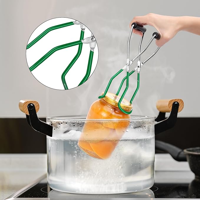 Canning Jar Lifter, Canning Tongs, Stainless Steel Jar Lifter with Rubber Grip Handle for Home Kitchen, Darkgreen