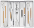 Lifewit Utensil Organizer for Kitchen Drawers, Expandable from 13‘’ to 22.4'', 15'' Depth, Plastic Cutlery Silverware Flatware Holder, Spatula Tools and Gadgets Storage, Large, White