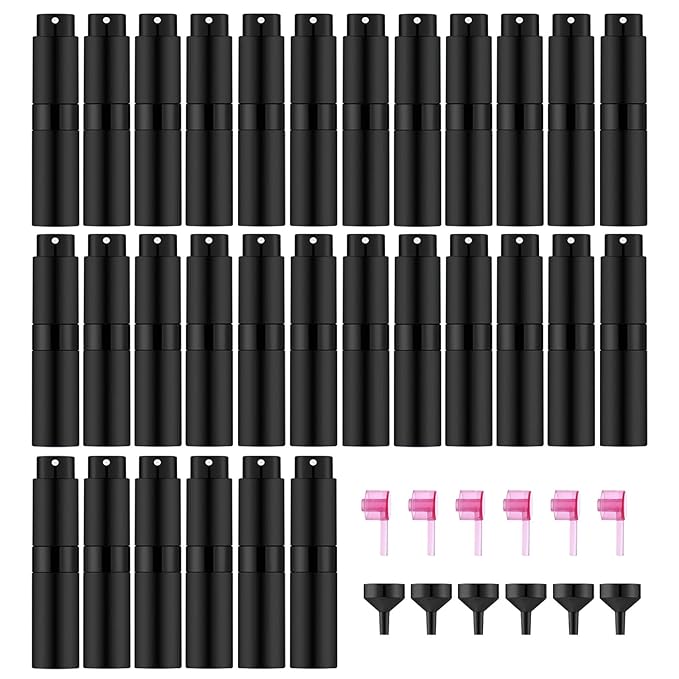 30 PCS/8ML Portable Atomizer Perfume Bottles, Mini Empty Refillable Cologne Spraye Bottle, Pocket Travel Perfume Liquid Sprayer (Matte Black)-BrightBean Baby