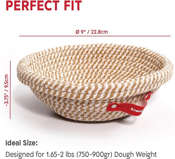 KneadAce Cotton Rope Banneton Bread Proofing Basket Set, 2 x Round Bread Basket with Liners & Covers for Artisan Bread Baking, Sourdough Bread Baking Supplies