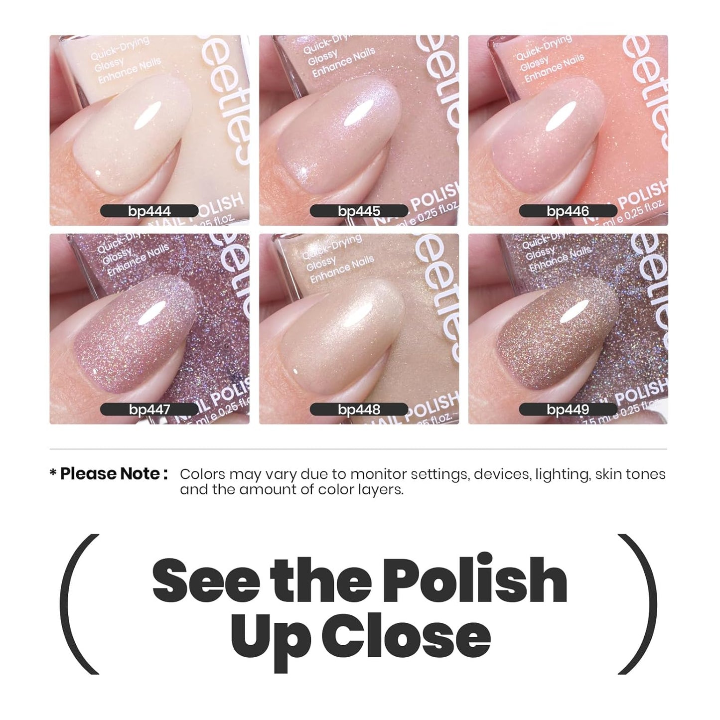 Beetles Nail Polish Set, 6 Colors Nude Nail Polish Kit Shimmer Nude Jelly Pink Champagne Mist Quick Dry Fingernail Polish Gifts for Women Salon DIY Manicure Kit-BrightBean Baby