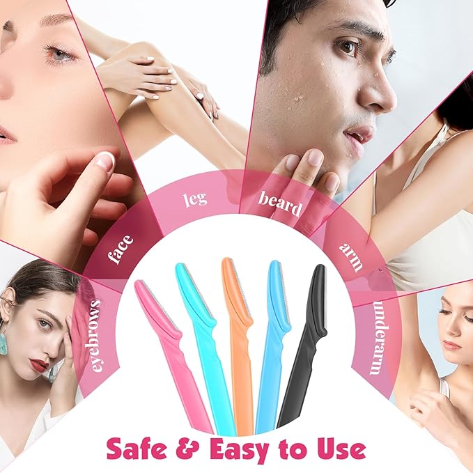 100 Pcs Eyebrow and Face Razors for Women and Men, Multi-Color Hair Trimmers with Protective Covers, Safe and Newbie-Friendly
