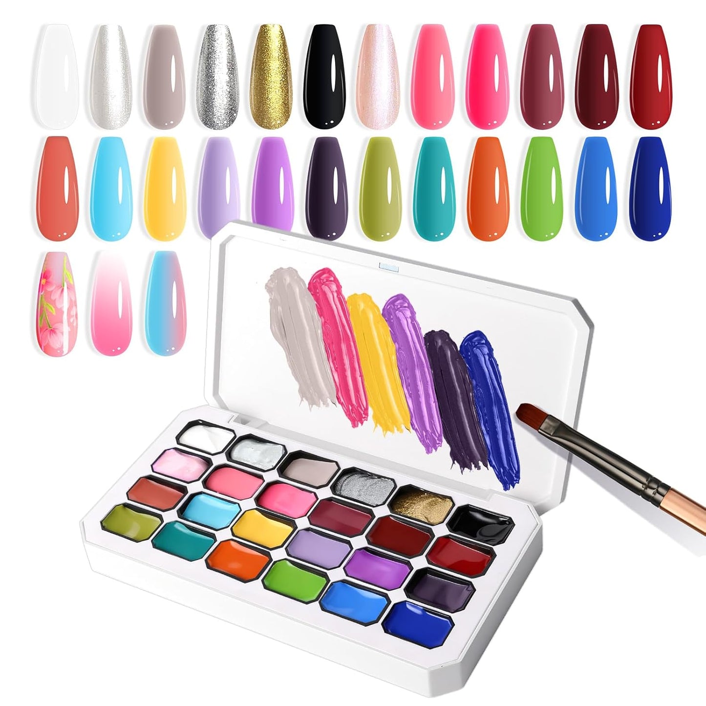 Gradient Painting Gel, 12 Gliter Colors Ombre Gel Nail Polish for Pigment Pat Silver&Gold Aura Nails, French Manicure DIY Nail Art Long-lasting No-wipe Palette26-BrightBean Baby