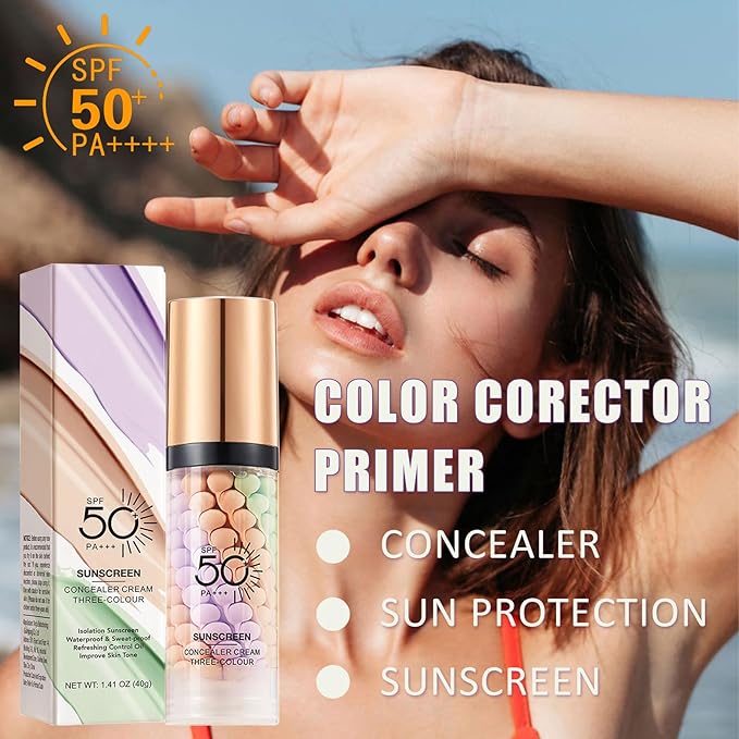Primer for Face Before Makeup,One Step Color Corector Primer,SPF 50 PA+ 3 In 1 Sunscreen Isolation Cream,Color Correcting Facial Serum Oil Control & Moisturizing Skin Tone,Tinted Moisturizer with Spf-BrightBean Baby