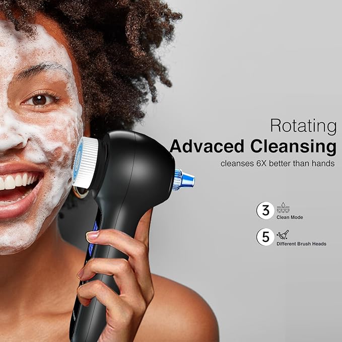 Face Scrubber Exfoliator with LCD Screen,Rechargeable Facial Cleansing Brush IPX7 Waterproof 3 in 1 Blackhead Remover Vacuum for Exfoliating,Massaging and Deep Pore Cleansing-BrightBean Baby