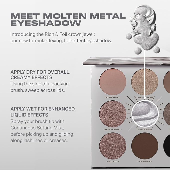 Morphe Rich & Foiled Artistry Palette - Foil-Effect Smokey Eyeshadow Palette with Matte, Shimmer & Foil Finishes - Rose, Brown & Silver Eyeshadow with Luminous Payoff - Going Platinum (0.35 oz)-BrightBean Baby